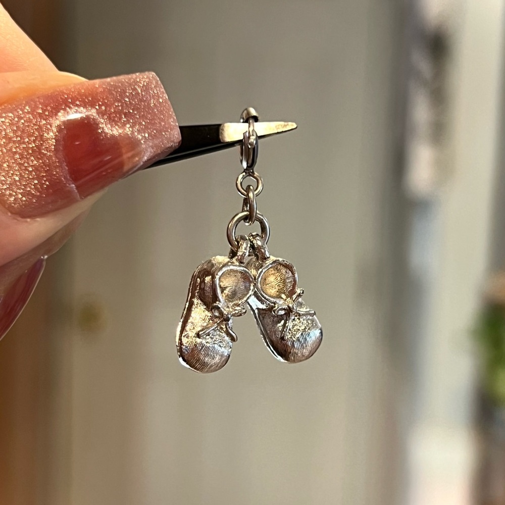 Vintage Monet Silver Baby Shoes Charm | Articulated 3D Booties